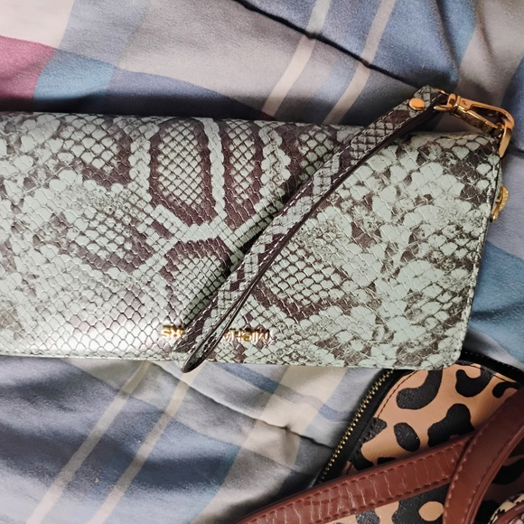 Michael Kors Snake Print Clutch - Green and Brown - Picture 1 of 4